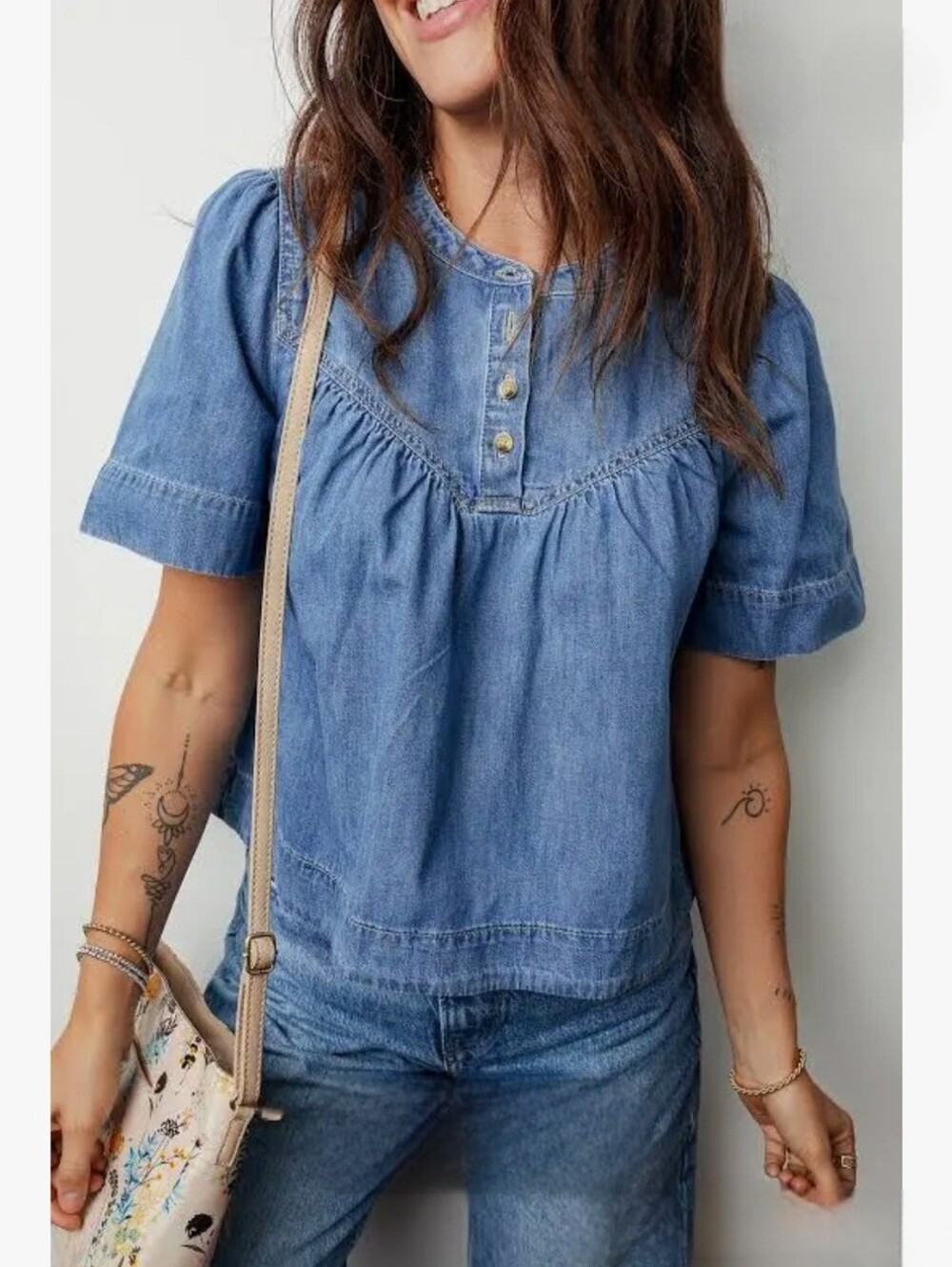 ee:some Chambray Button-Front Jean Top